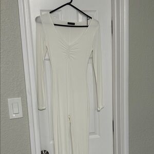 Naked Wardrobe off white low cut all body jumpsuit M
